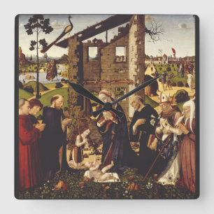 The Adoration of the Child with Saints and Donors Square Wall Clock