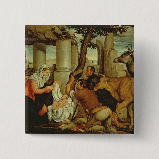 The Adoration of the Shepherds 2 Inch Square Button (Front)