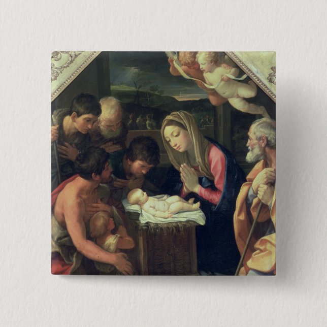 The Adoration of the Shepherds, c.1640-42 2 Inch Square Button (Front)