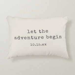 The Adventure Begin Minimalist Quote Wedding Date Accent Pillow