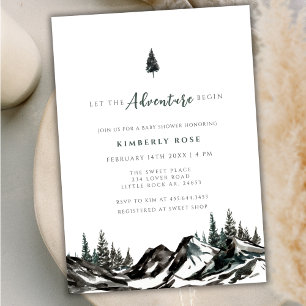 The Adventure Begin Mountain Forest Baby Shower Invitation
