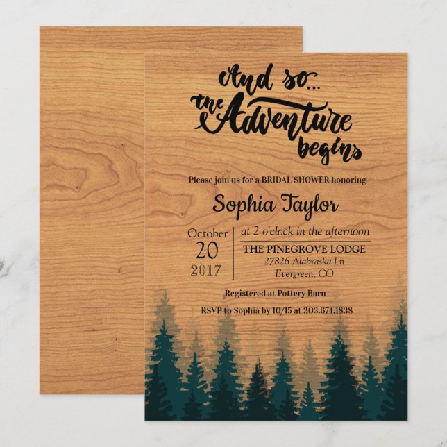 The Adventure Begins Bridal Shower Invitation (Front/Back)