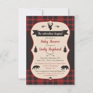 The Adventure Begins! Buffalo Plaid Baby Shower Invitation