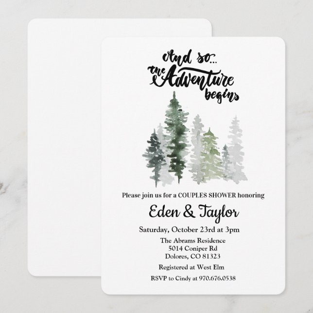 The Adventure Begins Couples Shower Invitation (Front/Back)
