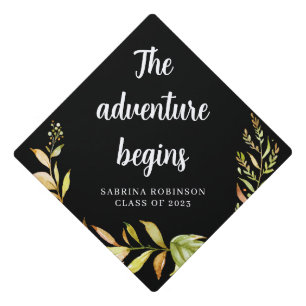 The adventure begins custom greenery graduation cap topper