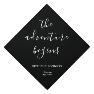 The Adventure Begins Elegant Typography Graduation Cap Topper