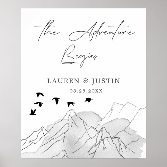 The Adventure Begins Elegant Wedding Welcome Poster (Front)