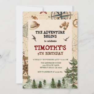 The Adventure Begins Explorer Boy Birthday Invitation