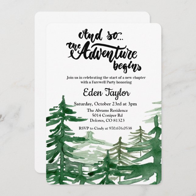 The Adventure Begins Farewell Party Invitation (Front/Back)