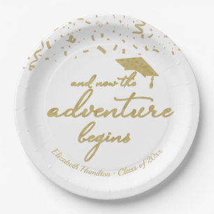The Adventure Begins Gold Foil Graduation Party Pa Paper Plate