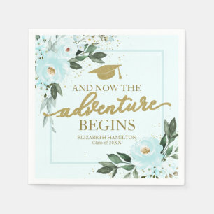 The Adventure Begins Gold Teal Floral Grad Party Napkin