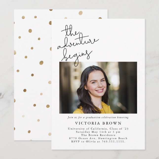 The Adventure Begins Graduation Party Photo Invitation (Front/Back)