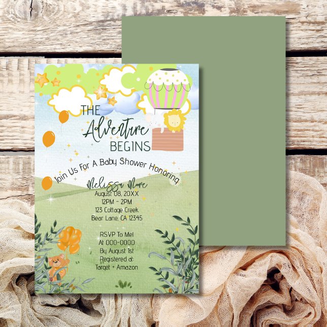 The adventure begins hot air balloon baby shower invitation (Creator Uploaded)