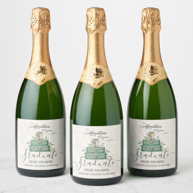 The Adventure Begins Journey Graduation Favour Sparkling Wine Label (Bottles)