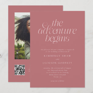 The Adventure Begins Minimal Dusty Pink Wedding  Invitation