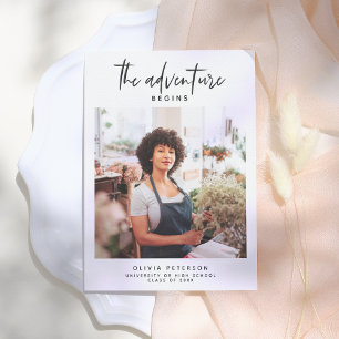 The Adventure Begins Modern Photo Graduation Invitation