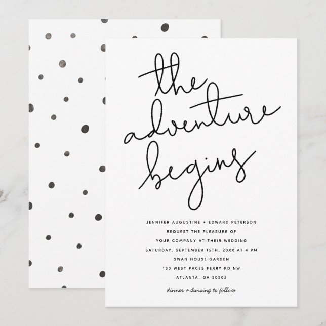 the adventure begins modern wedding invitation (Front/Back)
