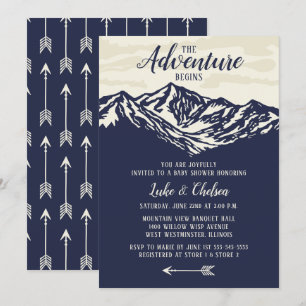 The Adventure Begins Mountain Rustic Baby Shower Invitation