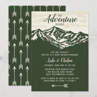 The Adventure Begins Mountain Rustic Baby Shower Invitation