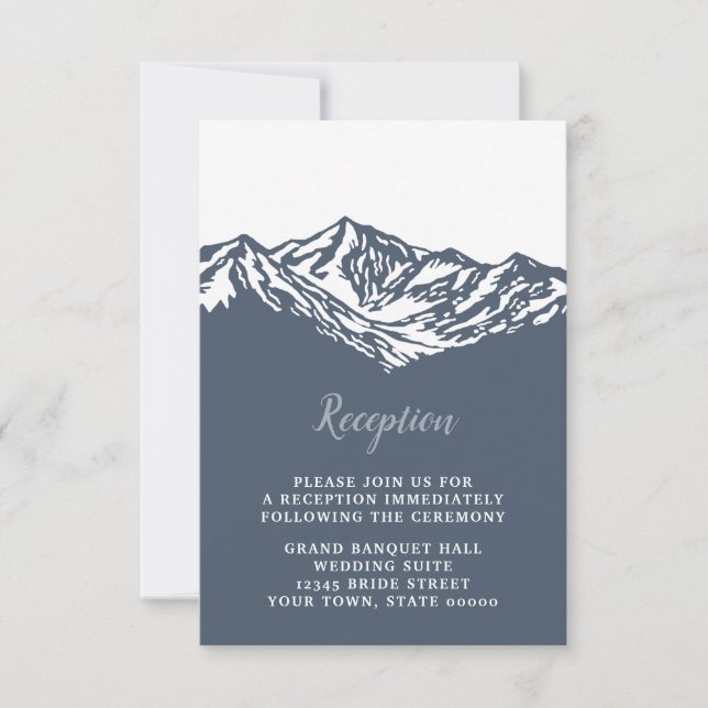 The Adventure Begins Mountain Wedding Reception RSVP Card (Front)