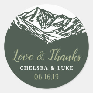 The Adventure Begins Mountain Wedding Thank You Classic Round Sticker