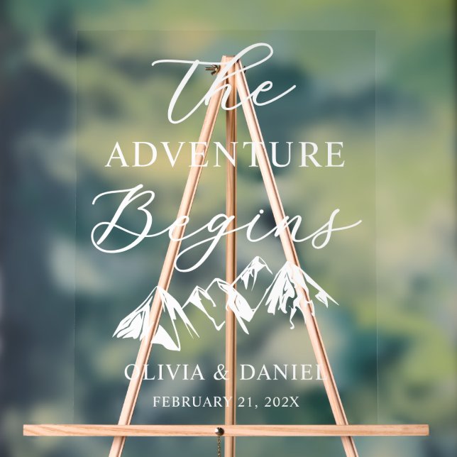 The Adventure Begins Personalized Wedding Welcome Acrylic Sign (Neutral)