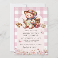 The Adventure Begins Pink Cute Bear Baby Shower 