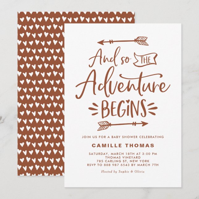 The Adventure Begins Quote Terracotta Baby Shower Invitation (Front/Back)