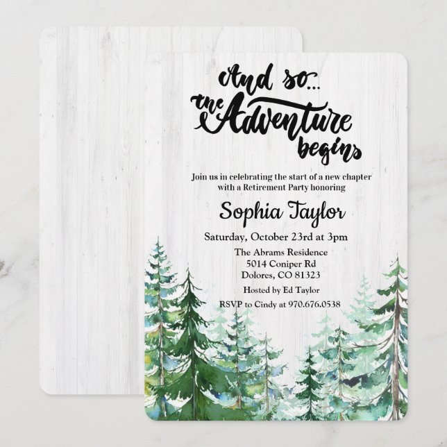 The Adventure Begins Retirement Party Invitation (Front/Back)