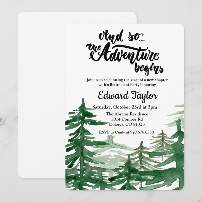 The Adventure Begins Retirement Party Invitation (Front/Back)