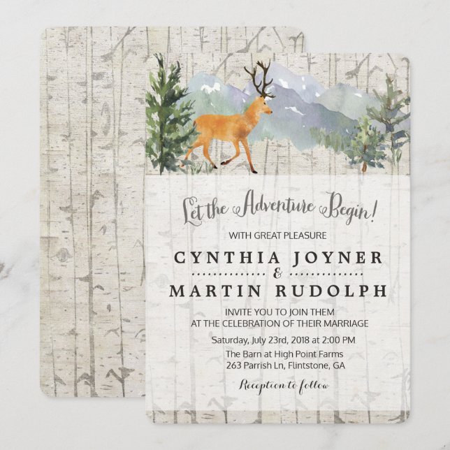 The Adventure Begins Rustic Wedding Invitation (Front/Back)