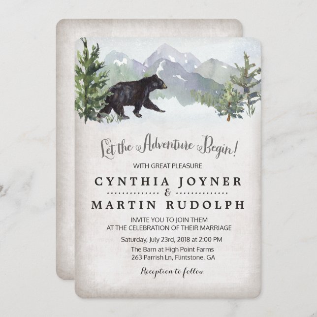 The Adventure Begins Rustic Wedding Invitation (Front/Back)