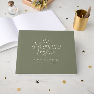 The Adventure Begins Sage Green Wedding Guest Book