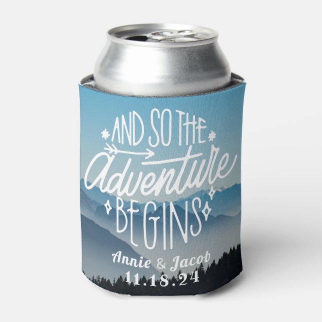 The Adventure Begins Save the Date Can Cooler (Can Front)