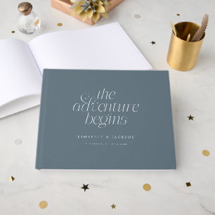 The Adventure Begins Slate Blue Wedding Guest Book