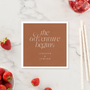 The Adventure Begins Terracotta Modern Typography Napkin