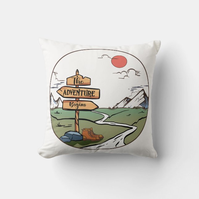The Adventure Begins Throw Pillow (Front)