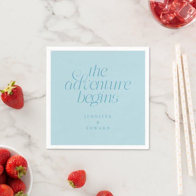 The Adventure Begins Turquoise Modern Typography Napkin (Insitu)