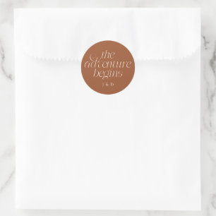 The Adventure Begins Wedding Terracotta Classic Round Sticker