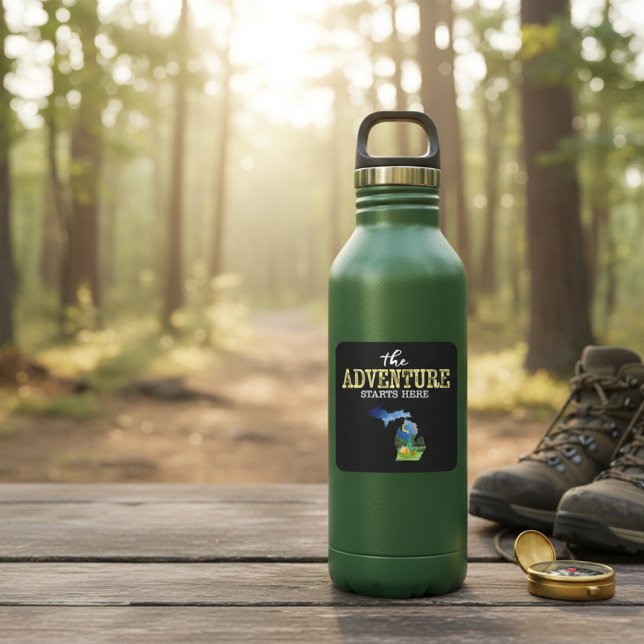 The Adventure Starts Here Michigan Square Sticker  (The Adventure Starts Here Michigan Square Sticker)