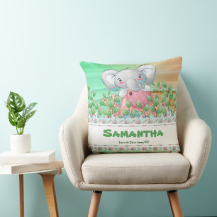 The Adventuristic Elephant cub with editable text Throw Pillow