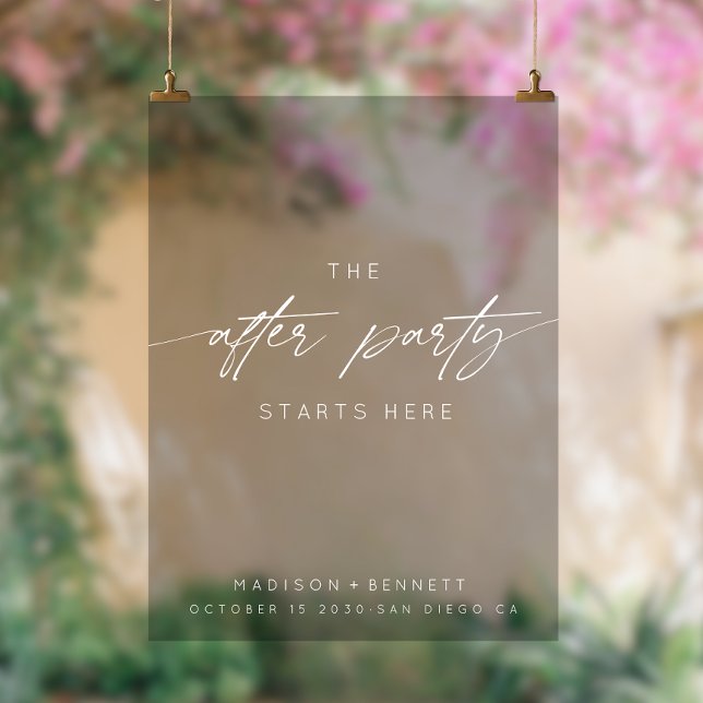 The After Party Starts Here Wedding White Script Acrylic Sign (Creator Uploaded)