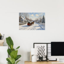 The Afternoon Sleigh Winter Village Poster