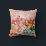 The Afternoon Throw Pillow<br><div class="desc">Everything is pink and warm tones from the background to the young lady hair,  pink sky,  pink tulips,  stufftoys and etc 
Art title: The Afternoon
Medium: Mix Media (watercolor,  acrylic,  and colored pencils on watercolor paper camvas)
Size: 12 x 18 inch
Date: January 19,  2022</div>