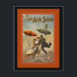 The Air Ship a Comedy Postcard<br><div class="desc">Humourous art/illustration/ad for a musical. Artwork depicts policeman and woman with stroller and twins.
Turn of century futurism by Albert Robida.</div>