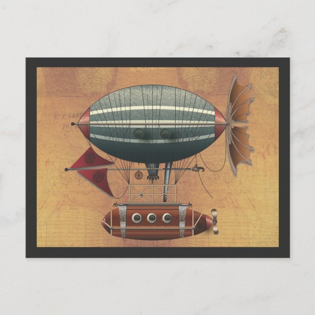 The Airship Aleutian Steampunk Flying Machine Postcard (Front)