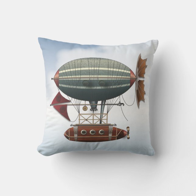 The Airship Aleutian Steampunk Flying Machine Throw Pillow (Front)