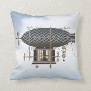 The Airship Petite Noir Steampunk Flying Machine Throw Pillow