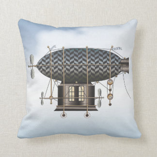 The Airship Petite Noir Steampunk Flying Machine Throw Pillow