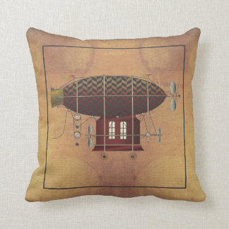 The Airship Petite Rouge Steampunk Flying Machine Throw Pillow
